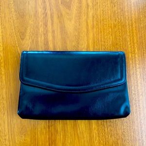 Black Leather Vintage Clutch w/ Gold Chain